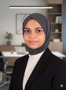 Professional portrait of a freelance digital marketer in a modern office workspace